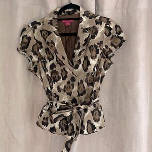 Sunny Leigh short sleeve leopard print belted blazer size 12